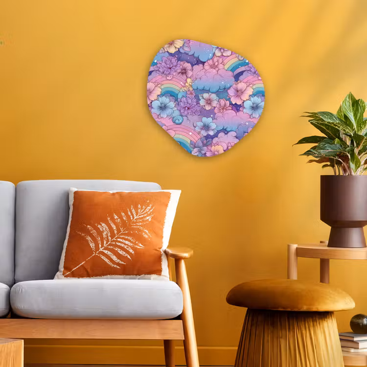 Regenbogen - Bloemen - Kleurrijk - Wolken Wandcirkel Organisch Forex 3mm klein -sfeer4