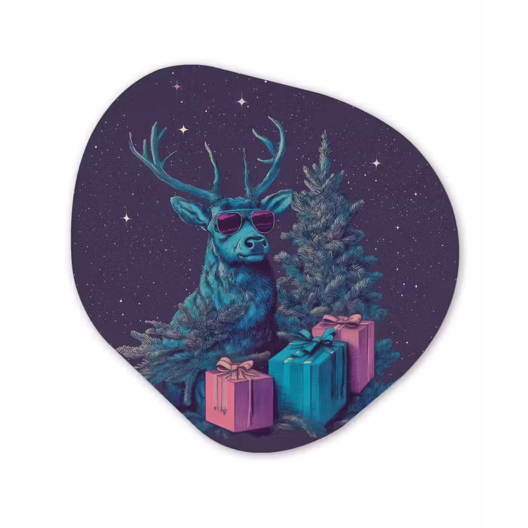 Rendier - Zonnebril - Neon - Kerstboom Wandcirkel Organisch Forex 3mm klein -3d