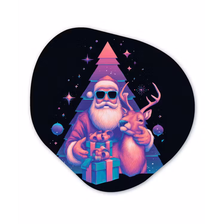 Retro - Kerstman - Rendieren - Kerstboom Wandcirkel Organisch Forex 3mm klein -3d