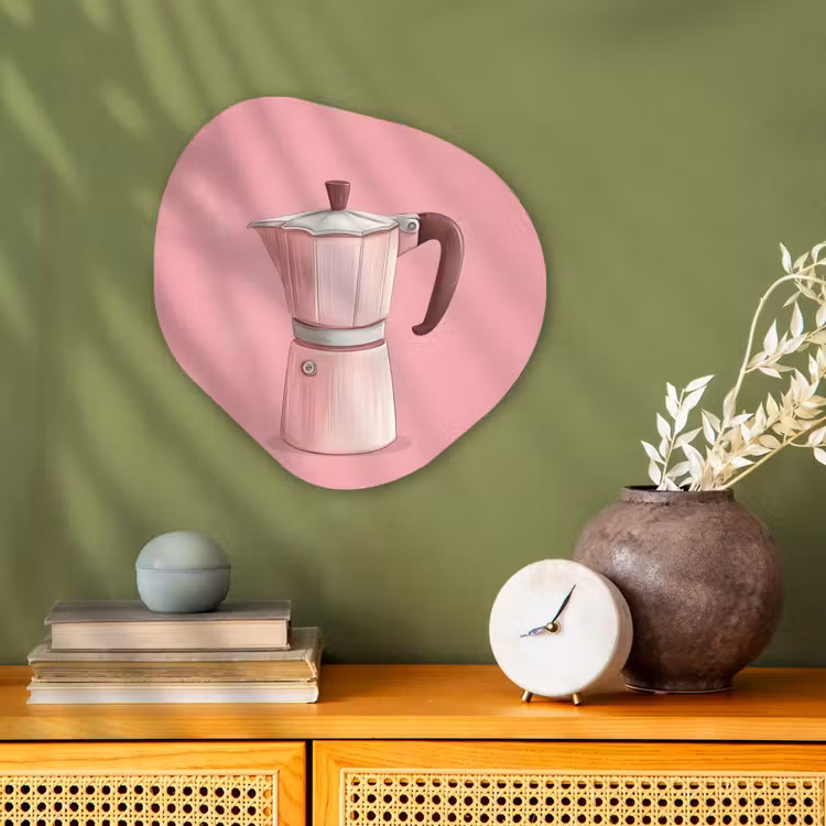 Roze - Mokkapot - Illustratie - Koffie Wandcirkel Organisch Forex 3mm klein -sfeer2