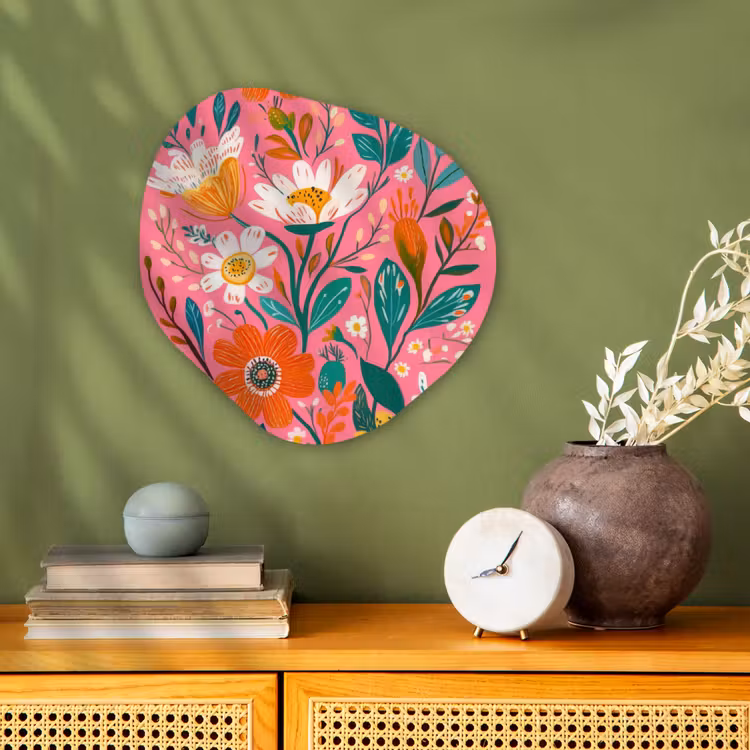 Roze - Bloemen - Wit - Oranje Wandcirkel Organisch Forex 3mm klein -sfeer2