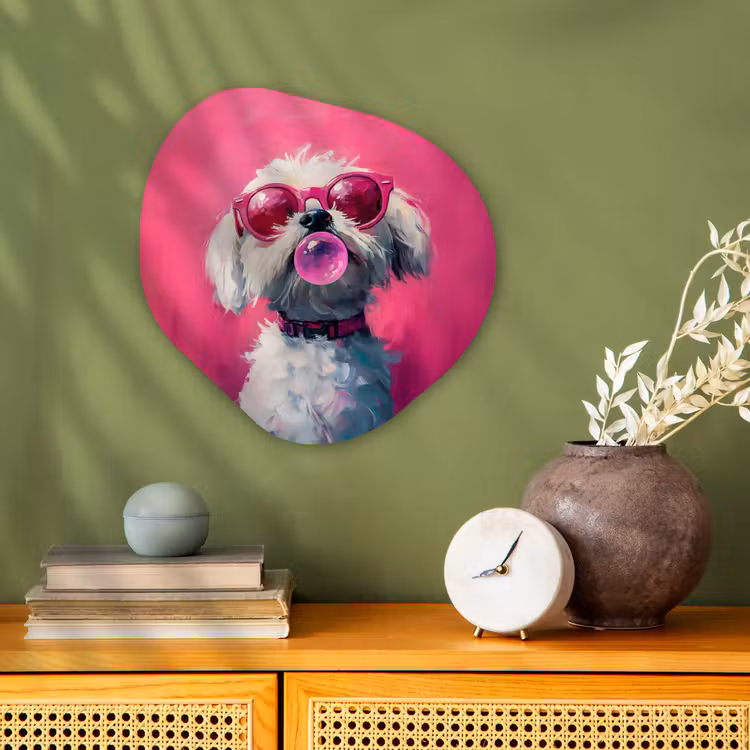 Pink - Hond - Bubbel Wandcirkel Organisch Forex 3mm klein -sfeer2