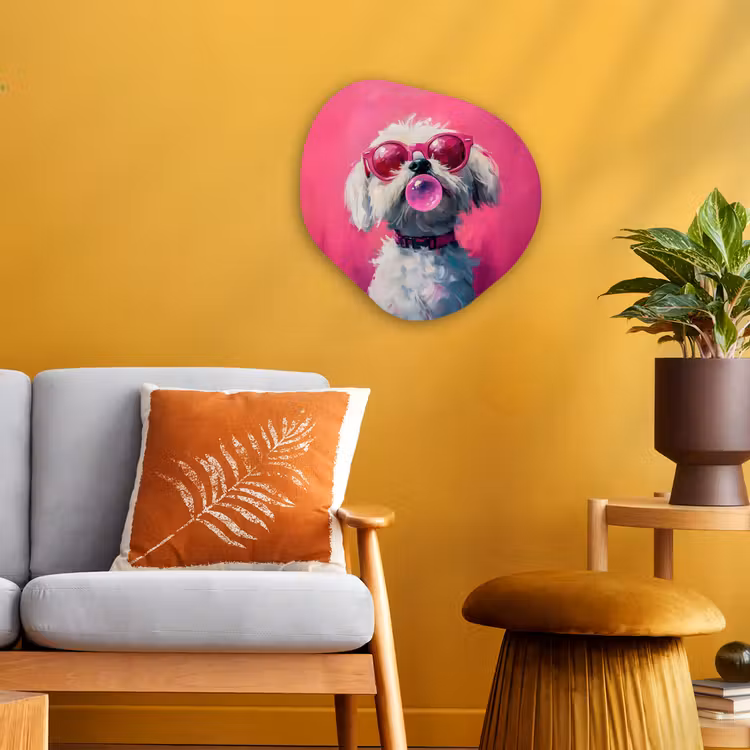 Pink - Hond - Bubbel Wandcirkel Organisch Forex 3mm klein -sfeer4