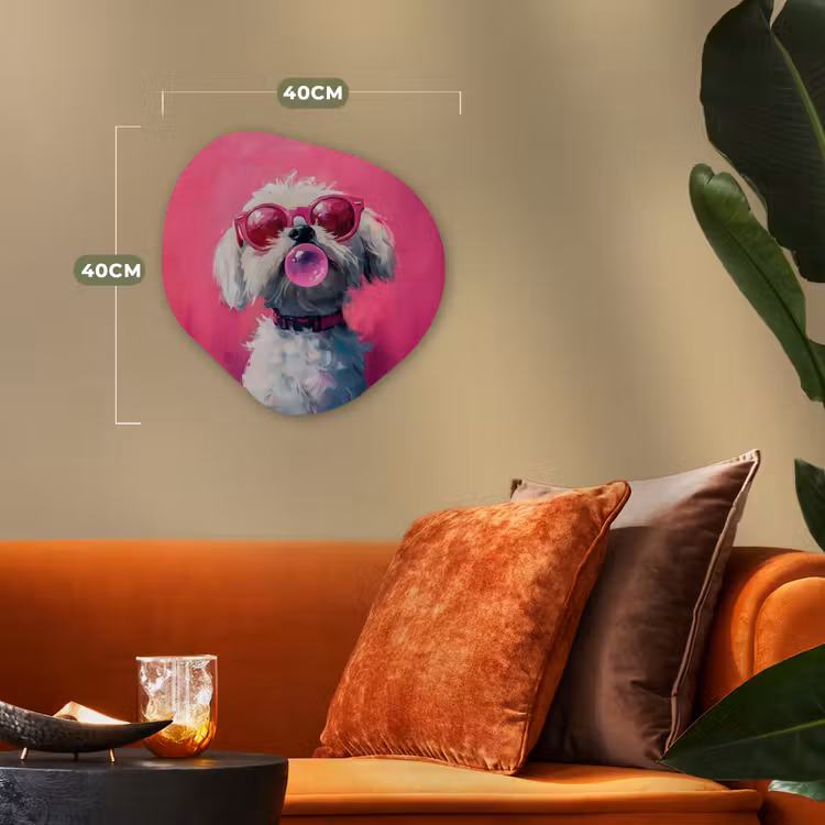 Pink - Hond - Bubbel Wandcirkel Organisch Forex 3mm klein -sfeer3