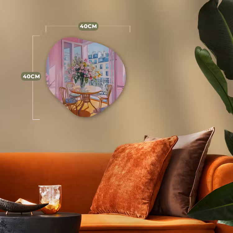 Pink - City - Bloemen Wandcirkel Organisch Forex 3mm klein -sfeer3
