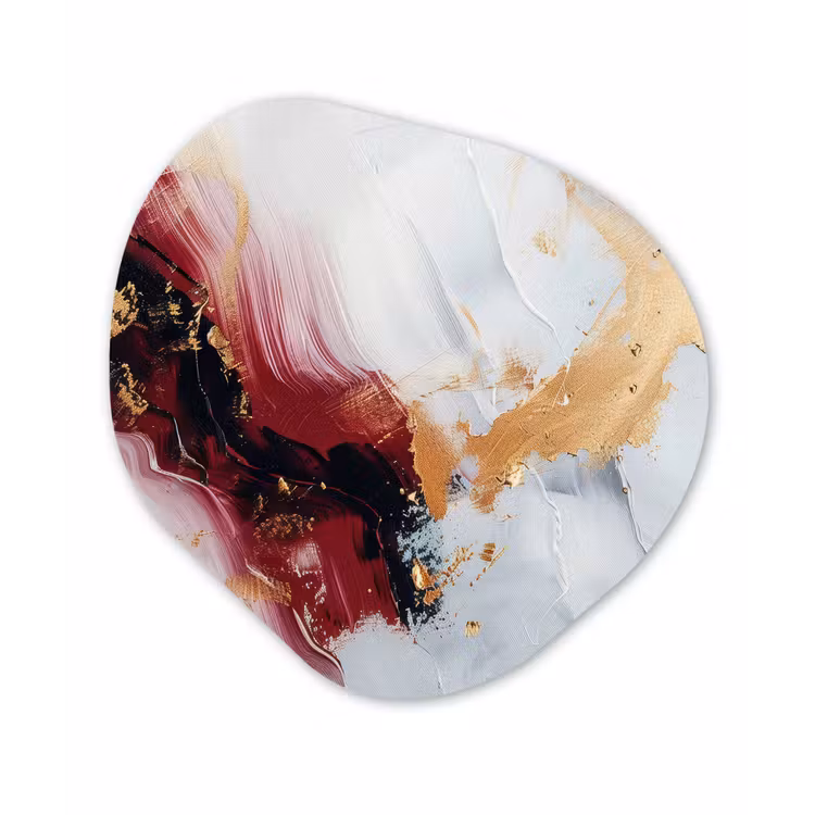 Rood - Abstract - Goud - Modern Wandcirkel Organisch Forex 3mm klein -3d