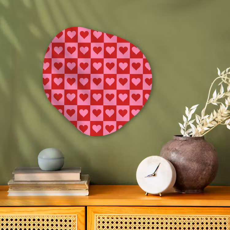 Rood - Roze - Schaakbord - Valentijn Wandcirkel Organisch Forex 3mm klein -sfeer2