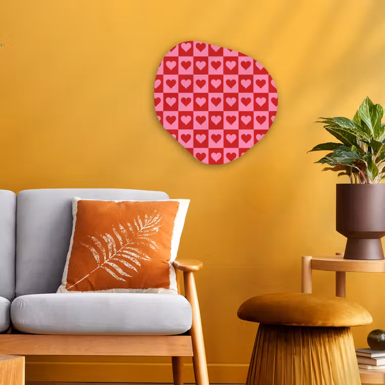 Rood - Roze - Schaakbord - Valentijn Wandcirkel Organisch Forex 3mm klein -sfeer4