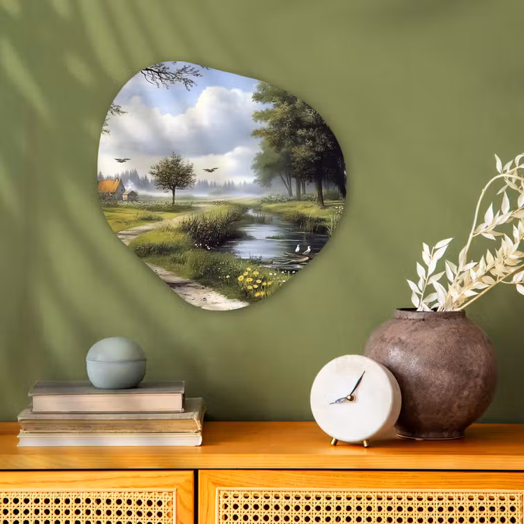 Zandpad - Groen landschap - Water Wandcirkel Organisch Forex 3mm klein -sfeer2