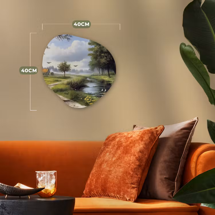 Zandpad - Groen landschap - Water Wandcirkel Organisch Forex 3mm klein -sfeer3