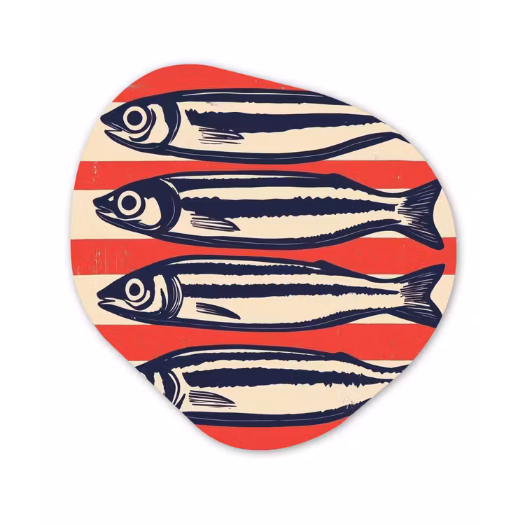 Sardines - Rood en beige strepen Wandcirkel Organisch Forex 3mm klein -3d
