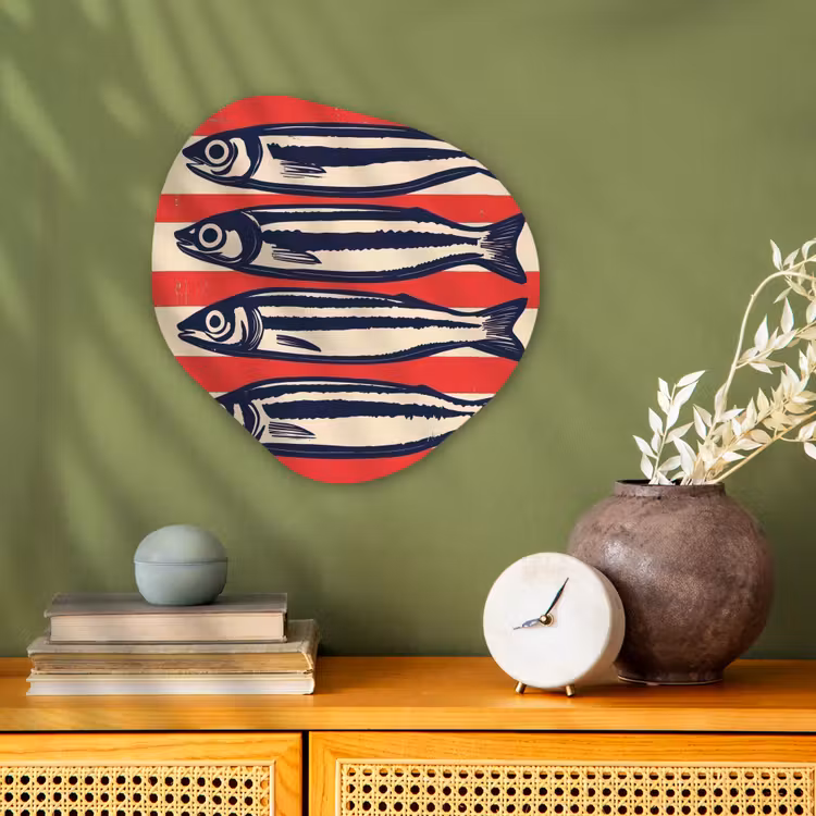 Sardines - Rood en beige strepen Wandcirkel Organisch Forex 3mm klein -sfeer2