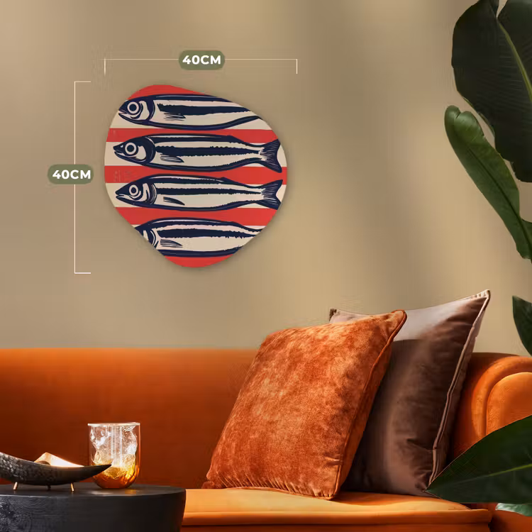 Sardines - Rood en beige strepen Wandcirkel Organisch Forex 3mm klein -sfeer3
