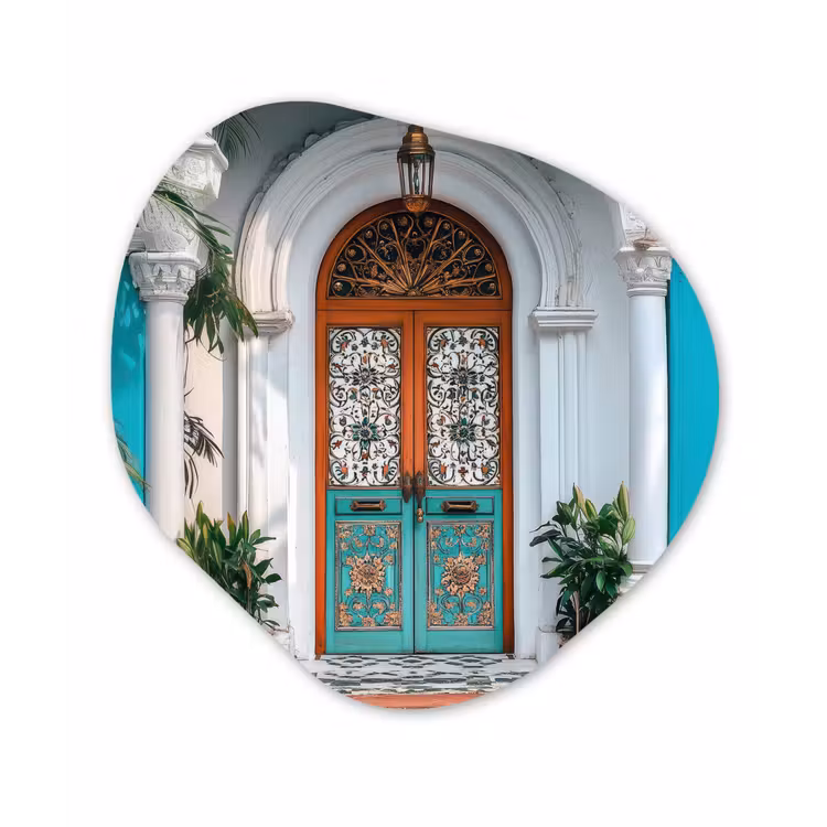 Zuilen - Sierlijke - Deur - Blauw Wandcirkel Organisch Forex 3mm klein -3d