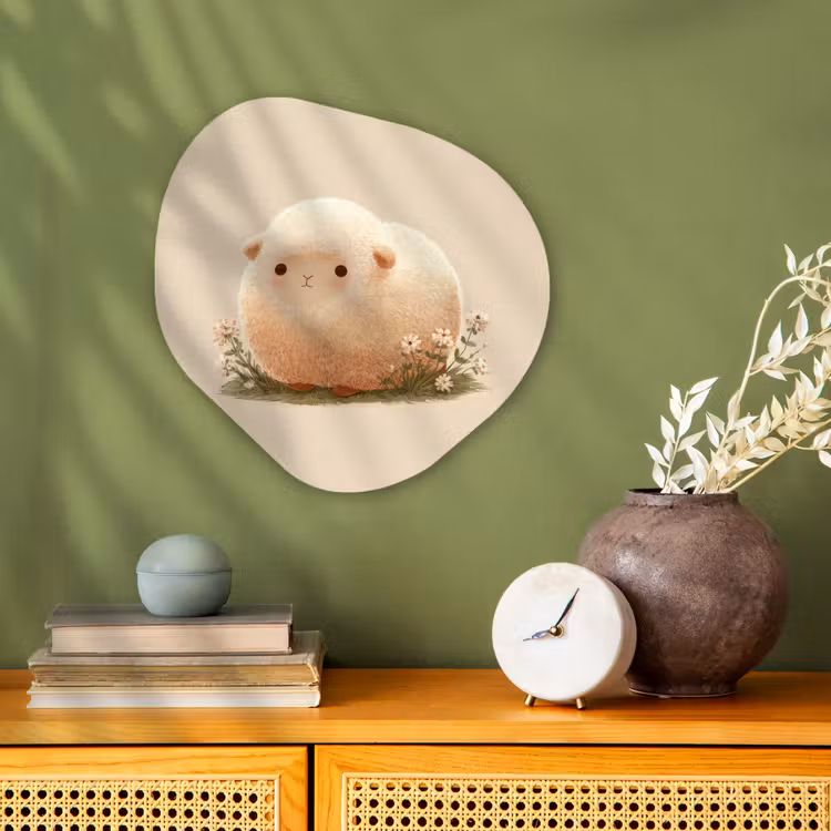 Schaap - Beige - Bloemen Wandcirkel Organisch Forex 3mm klein -sfeer2