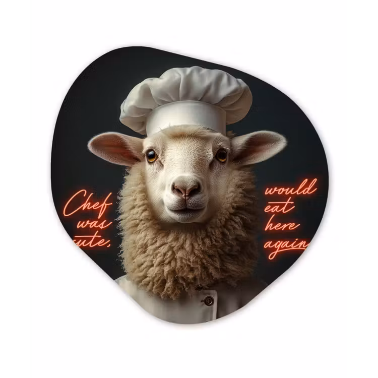 Schaap - Kokskleding - Neon - Quote Wandcirkel Organisch Forex 3mm klein -3d