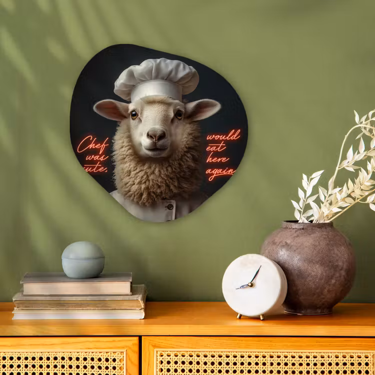 Schaap - Kokskleding - Neon - Quote Wandcirkel Organisch Forex 3mm klein -sfeer2