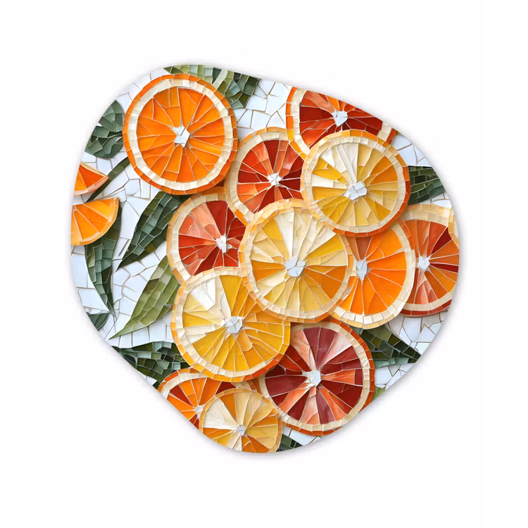 Schijfjes - Fruit - Oranje - Mozaïek Wandcirkel Organisch Forex 3mm klein -3d