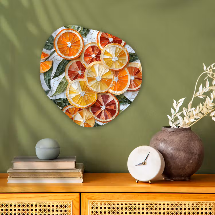 Schijfjes - Fruit - Oranje - Mozaïek Wandcirkel Organisch Forex 3mm klein -sfeer2