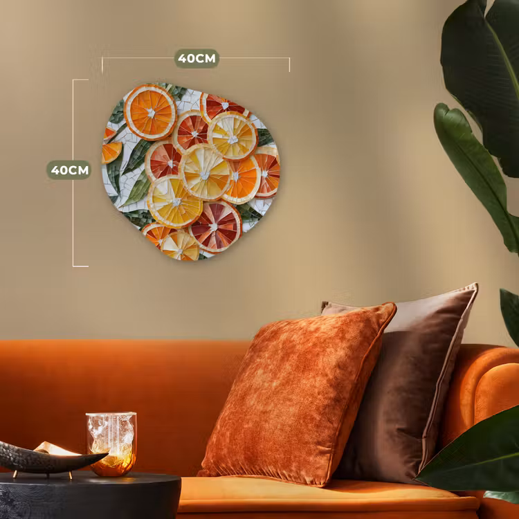 Schijfjes - Fruit - Oranje - Mozaïek Wandcirkel Organisch Forex 3mm klein -sfeer3
