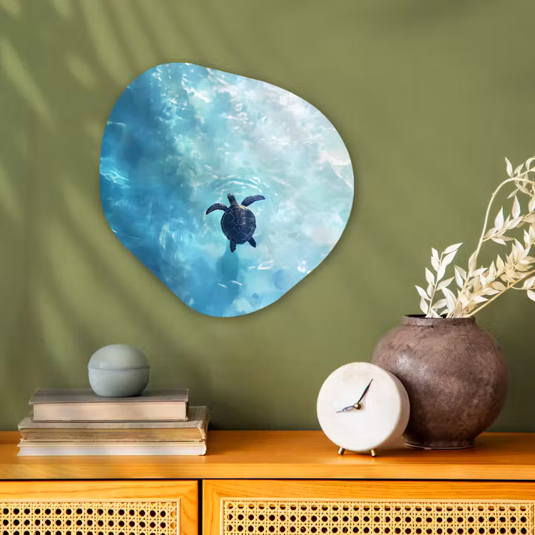 Schildpad - Zee - Blauw - Schittering Wandcirkel Organisch Forex 3mm klein -sfeer2