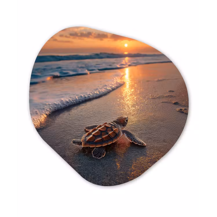 Schildpad - strand - Zonsondergang Wandcirkel Organisch Forex 3mm klein -3d