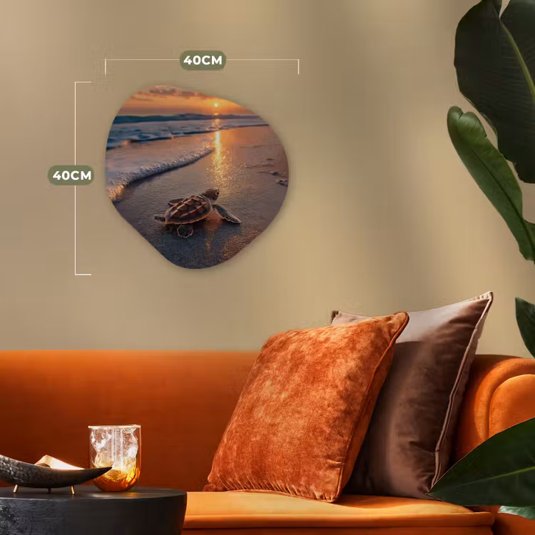 Schildpad - strand - Zonsondergang Wandcirkel Organisch Forex 3mm klein -sfeer3