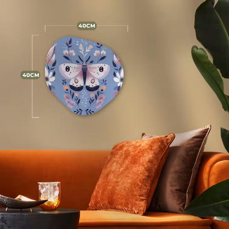 Vlinder - Vleugels - Stippen - Bloemen Wandcirkel Organisch Forex 3mm klein -sfeer3