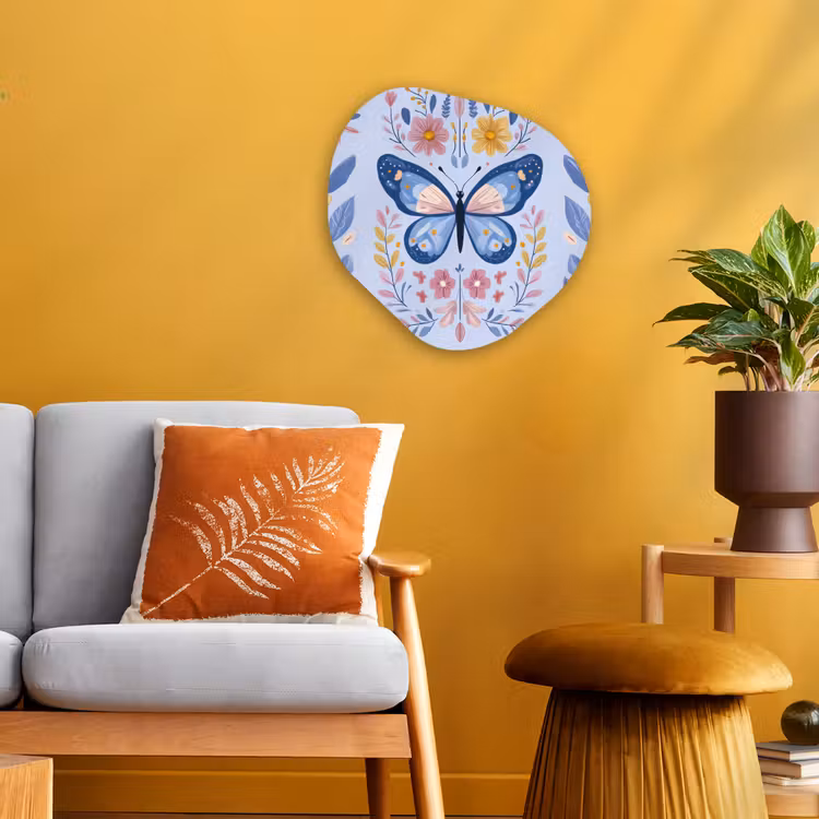Vlinder - Lichtblauw - Sierlijk - Bloemen Wandcirkel Organisch Forex 3mm klein -sfeer4