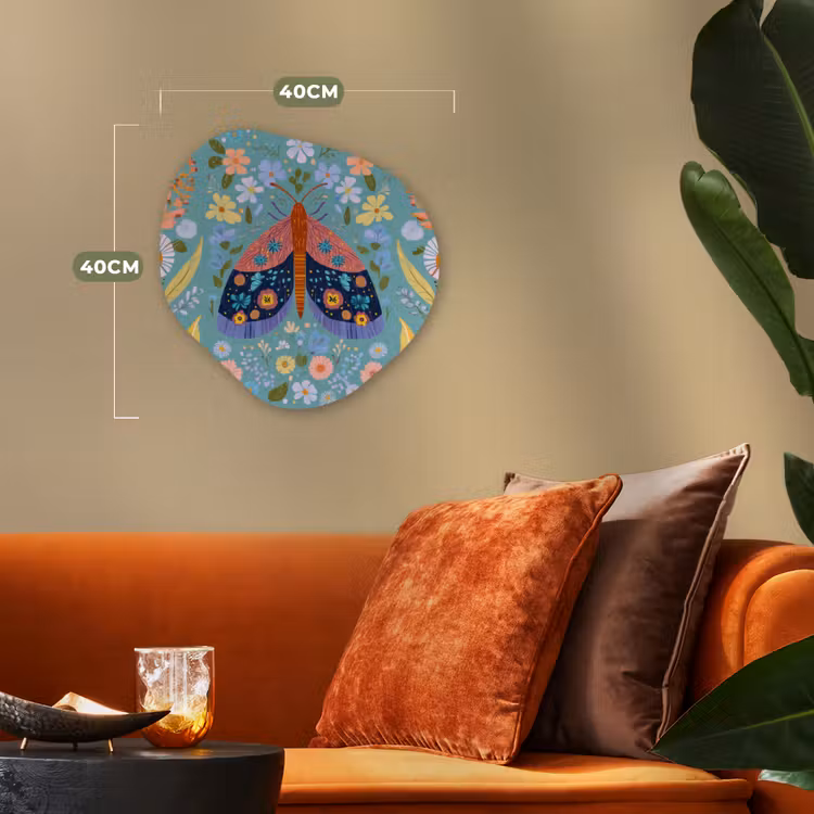 Vlinder - Sierlijk - Bloemen - Bladeren Wandcirkel Organisch Forex 3mm klein -sfeer3