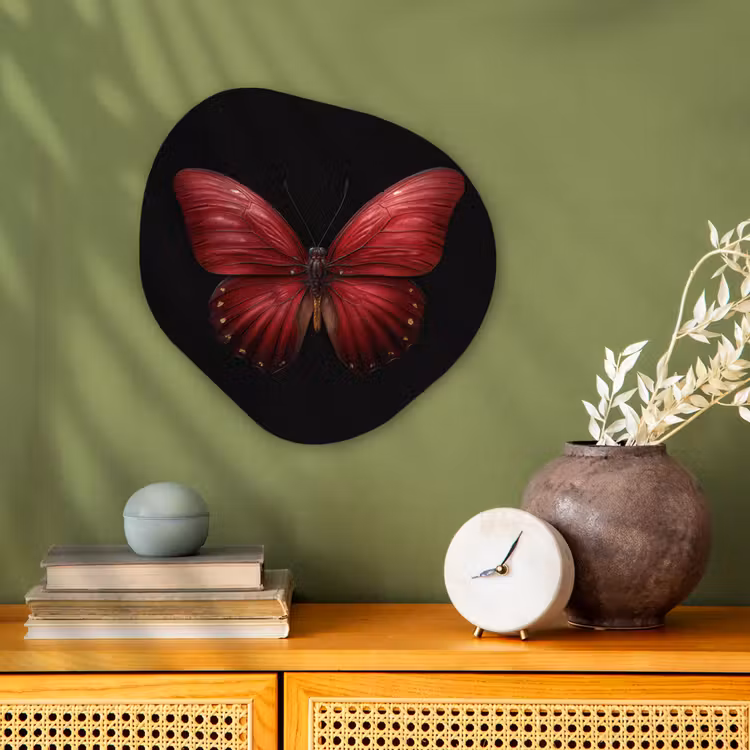 Vlinder - Rood - Minimalistisch Wandcirkel Organisch Forex 3mm klein -sfeer2