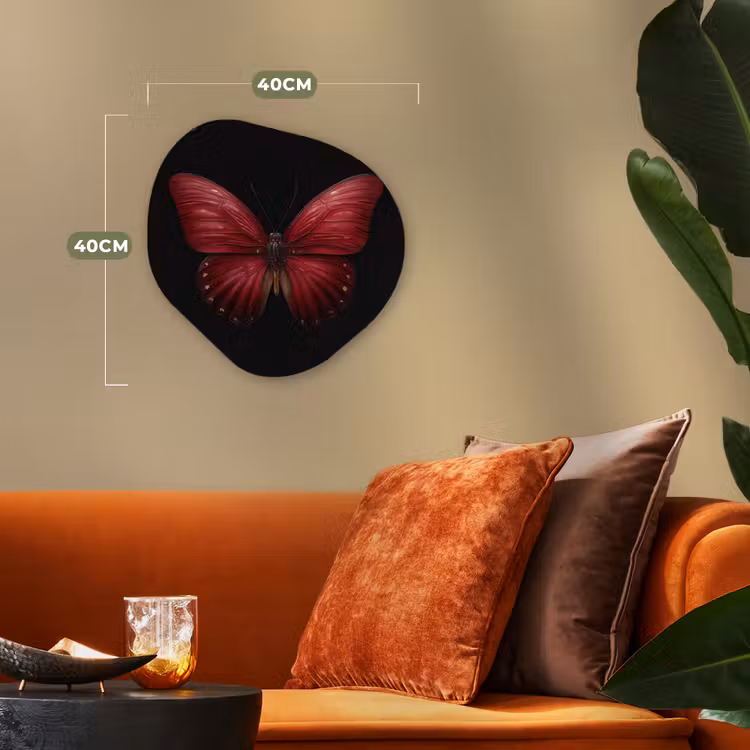 Vlinder - Rood - Minimalistisch Wandcirkel Organisch Forex 3mm klein -sfeer3