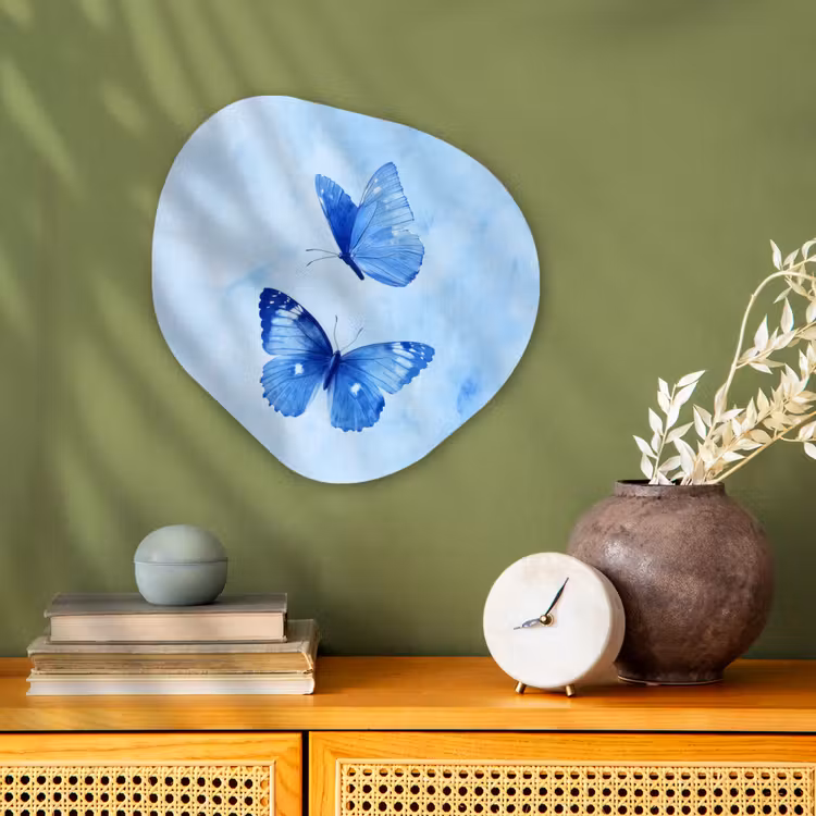 Vlinders - Sierlijk - Blauw Wandcirkel Organisch Forex 3mm klein -sfeer2