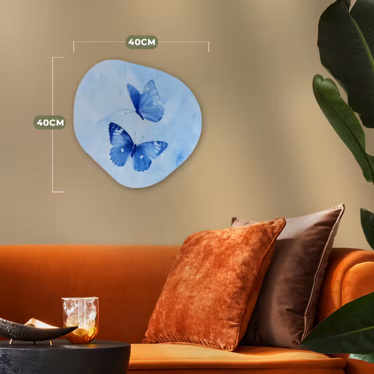 Vlinders - Sierlijk - Blauw Wandcirkel Organisch Forex 3mm klein -sfeer3