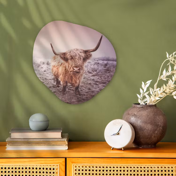 Schotse hooglanders - Licht - Lucht - Natuur Wandcirkel Organisch Forex 3mm klein -sfeer2