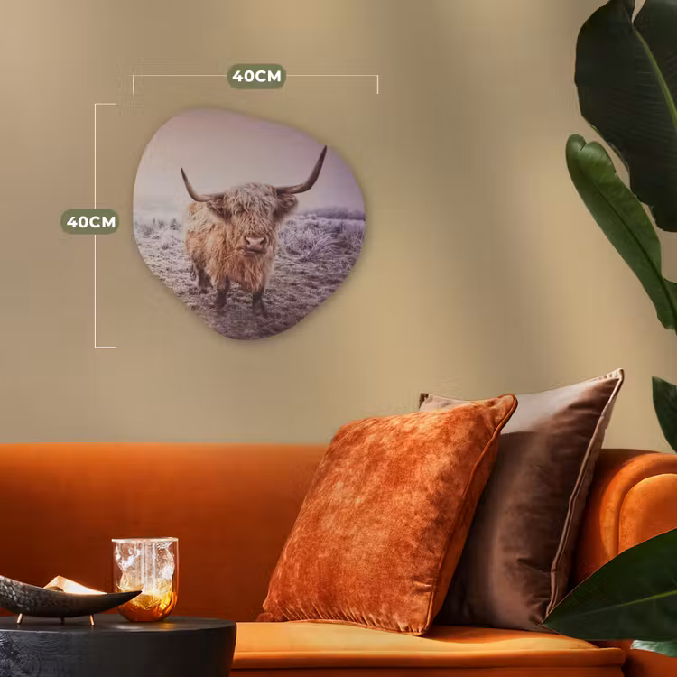 Schotse hooglanders - Licht - Lucht - Natuur Wandcirkel Organisch Forex 3mm klein -sfeer3