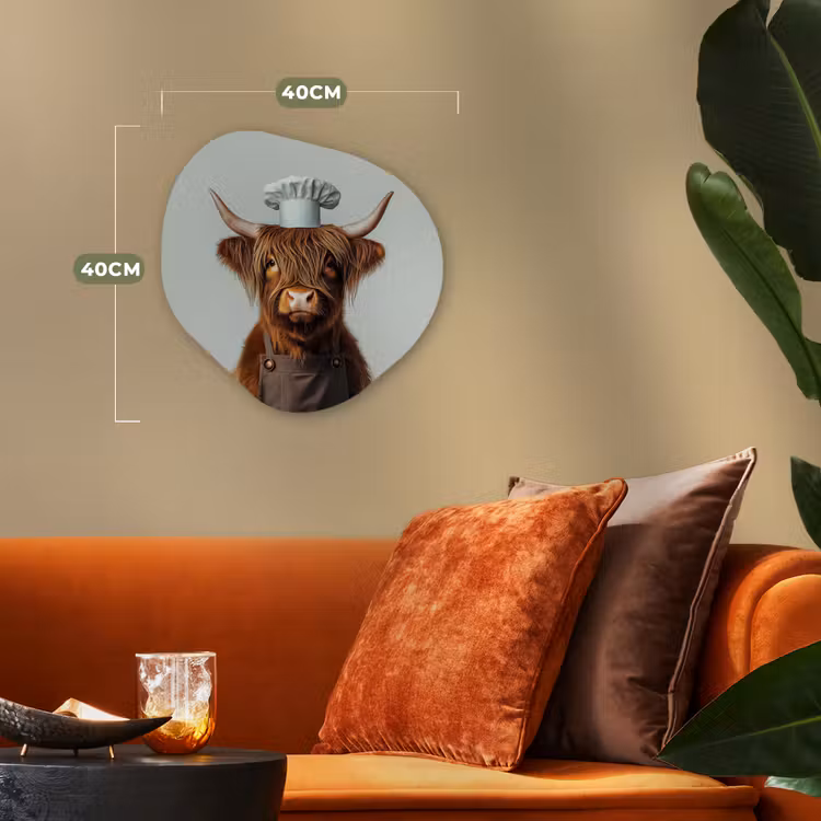 Schotse Hooglander - Bruin - Hoorns - Kokskleding Wandcirkel Organisch Forex 3mm klein -sfeer3