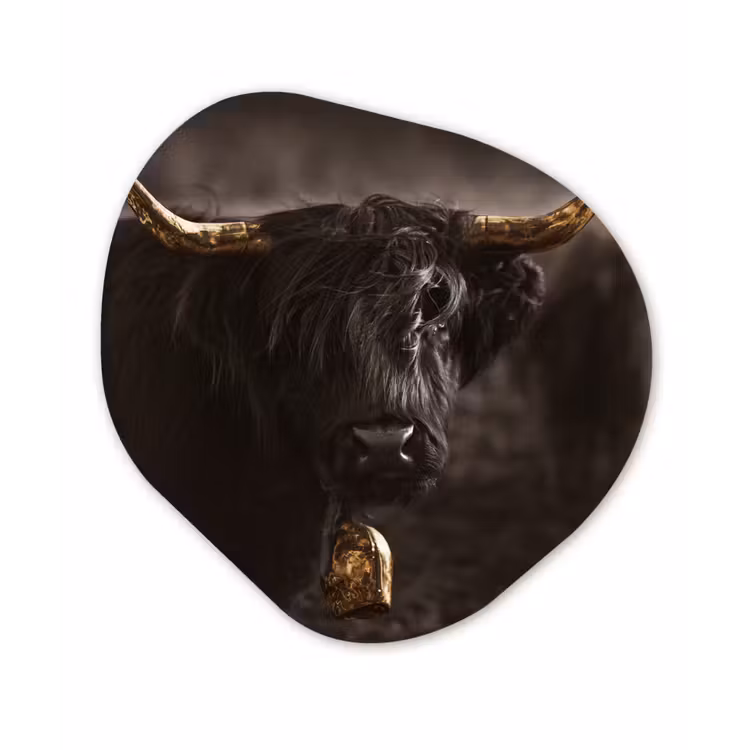 Schotse hooglander - Goud - Koebel - Hoorns - Dieren Wandcirkel Organisch Forex 3mm klein -3d