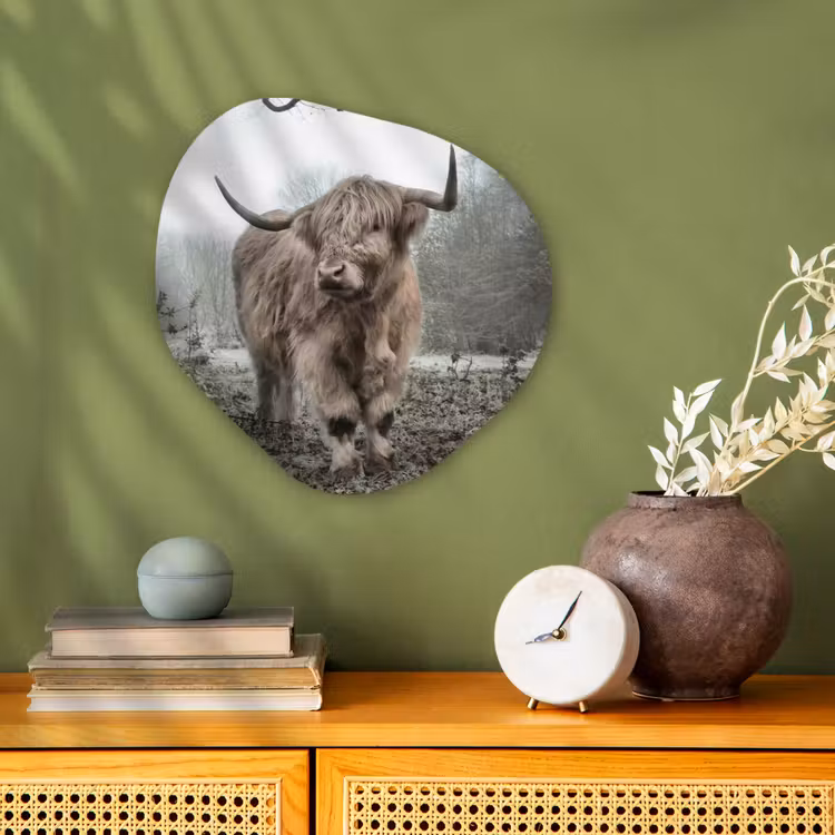 Schotse Hooglander - Bos - Mist - Koe - Dieren - Natuur Wandcirkel Organisch Forex 3mm klein -sfeer2