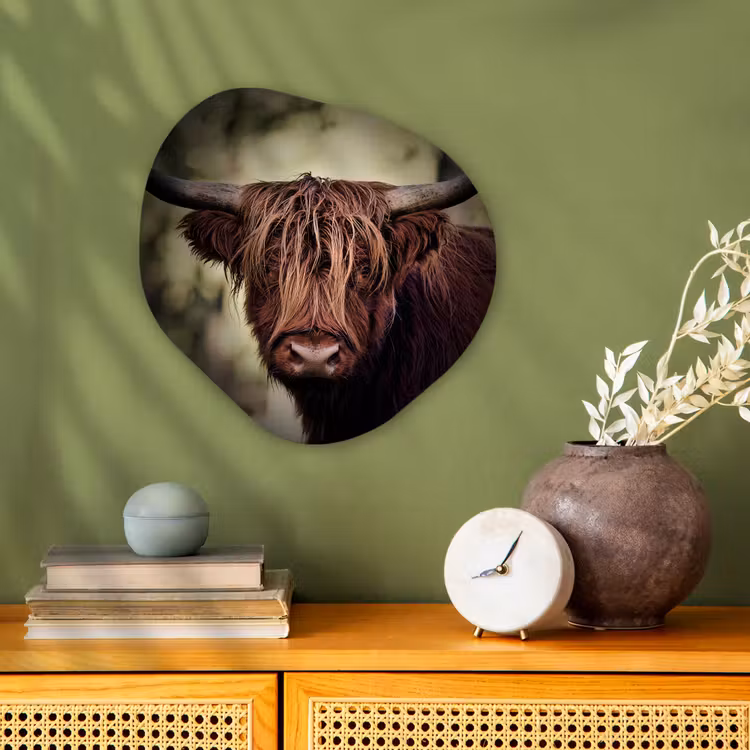 Schotse hooglander - Licht - Portret - Natuur Wandcirkel Organisch Forex 3mm klein -sfeer2