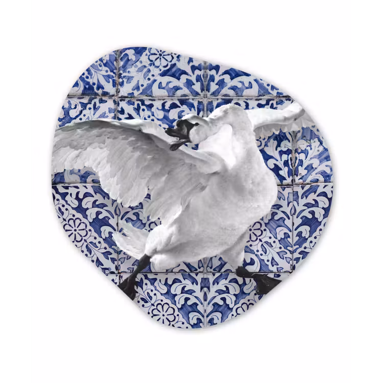 Zwaan - Kunst - Delfts blauw - Schilderij - Oude meesters Wandcirkel Organisch Forex 3mm klein -3d