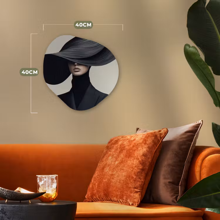 Zwart - Vrouw - Hoed Wandcirkel Organisch Forex 3mm klein -sfeer3