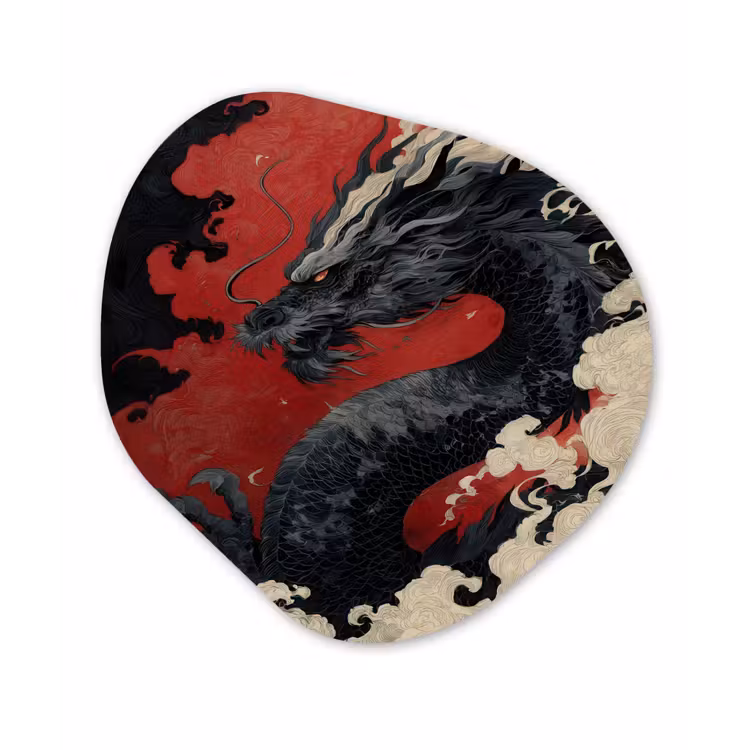 Zwarte draak - Rookwolken - Rood Wandcirkel Organisch Forex 3mm klein -3d