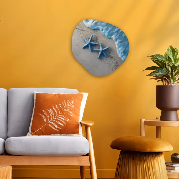 Zeesterren - Zand - Zee - Blauw Wandcirkel Organisch Forex 3mm klein -sfeer4