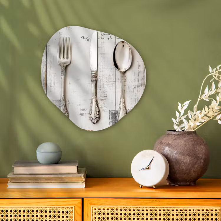 Zilver - Bestek - Hout Wandcirkel Organisch Forex 3mm klein -sfeer2