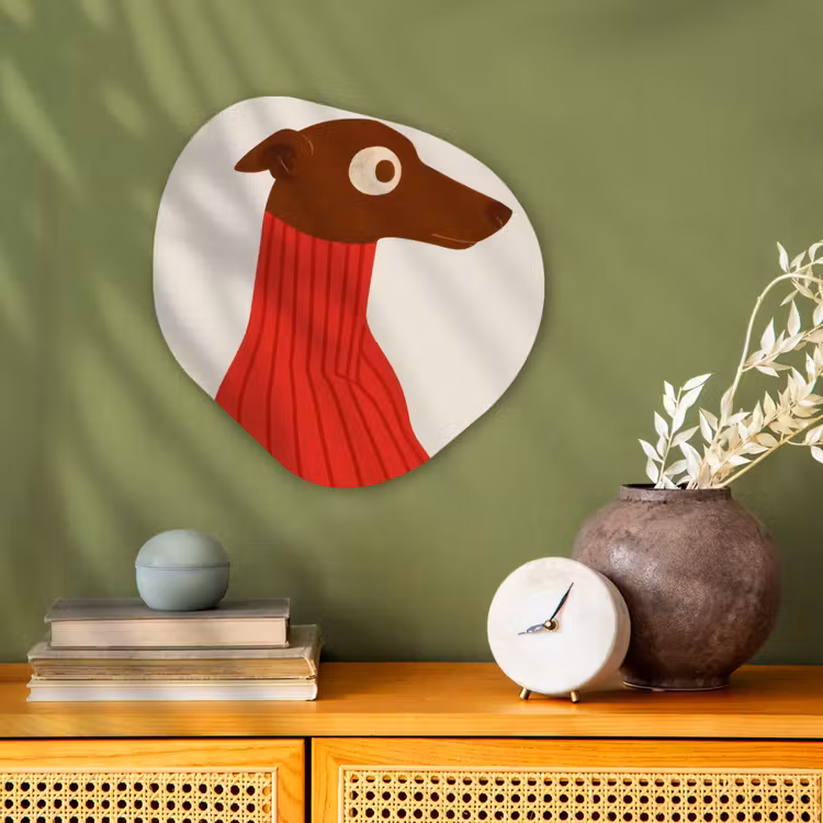 Silhouet - Hond - Trui - Rood Wandcirkel Organisch Forex 3mm klein -sfeer2