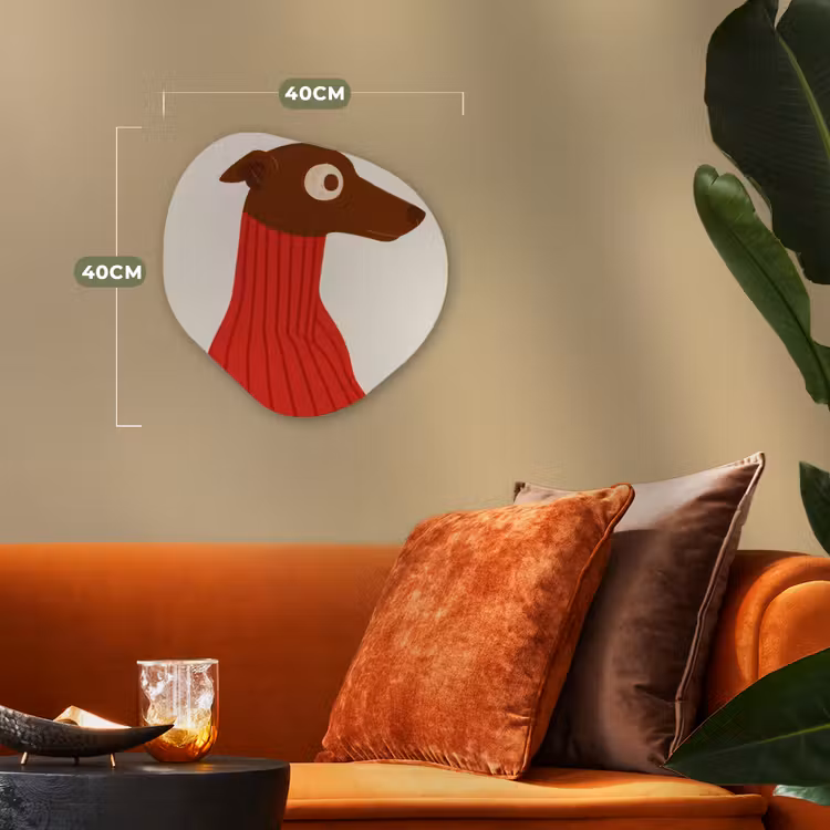 Silhouet - Hond - Trui - Rood Wandcirkel Organisch Forex 3mm klein -sfeer3