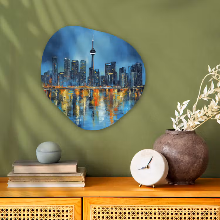 Skyline Toronto - Water - Stadslichten - Toren Wandcirkel Organisch Forex 3mm klein -sfeer2