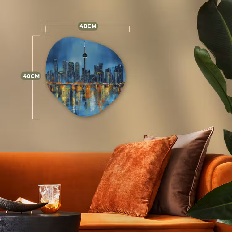 Skyline Toronto - Water - Stadslichten - Toren Wandcirkel Organisch Forex 3mm klein -sfeer3