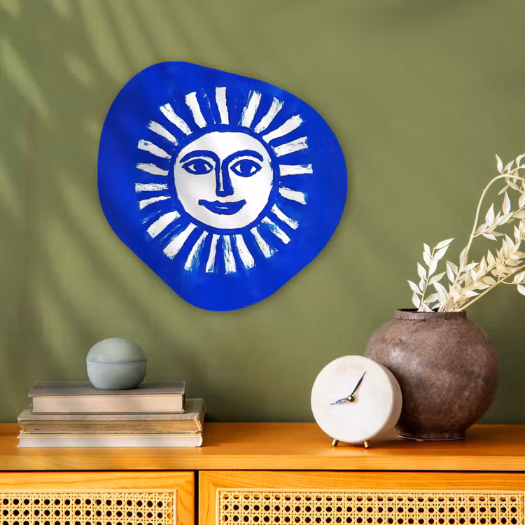Zon - Gezicht - Penseelstructuur - Blauw Wandcirkel Organisch Forex 3mm klein -sfeer2